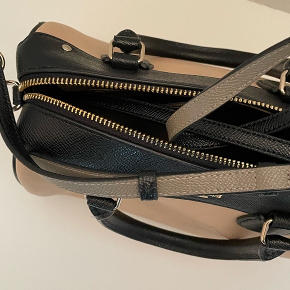 Coach color block convertible satchel/crossbody in white, tan, and black. - Picture 7 of 10